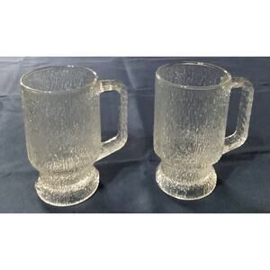 2 Vintage Indiana Glass Crystal Ice Clear Tree Bark Footed Tumblers 14 Ounces